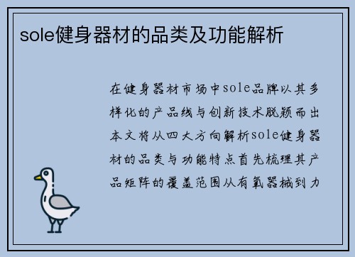 sole健身器材的品类及功能解析