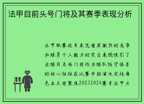 法甲目前头号门将及其赛季表现分析