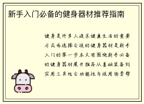 新手入门必备的健身器材推荐指南